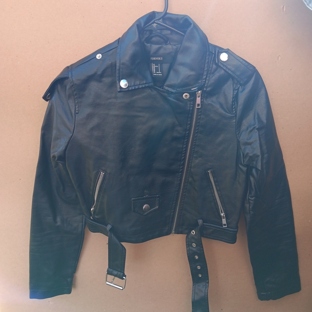 Forever 21 Black Faux Leather Jacket with Silver Accents